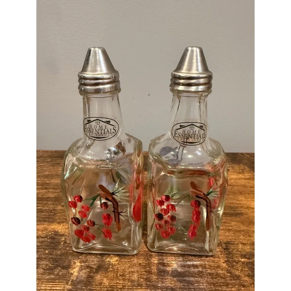 Home Essentials Hand Painted Glass Salt and Pepper Shakers Vinegar Bottles‎